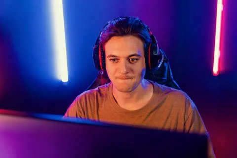 Host channel of smart streamer playing online game to be winner. Pecuniary. Stock Photos