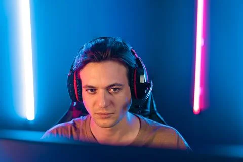 Host channel of smart streamer playing online game to be winner. Pecuniary. Stock Photos