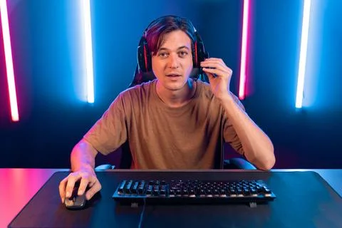 Host channel of smart streamer playing online game to be winner. Pecuniary. Stock Photos