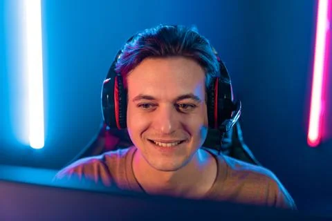 Host channel of smart streamer playing online game to be winner. Pecuniary. Stock Photos