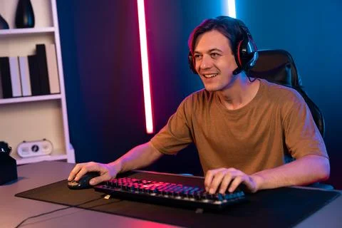 Host channel of smart streamer playing online game to be winner. Pecuniary. Stock Photos