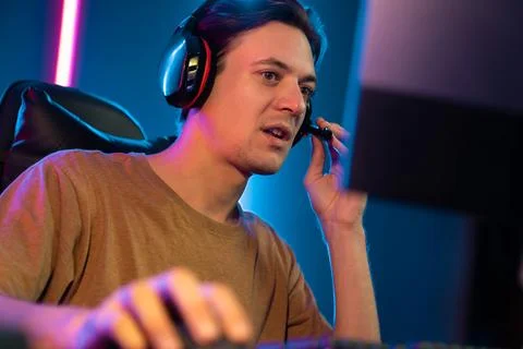 Host channel of smart streamer playing online game to be winner. Pecuniary. Stock Photos