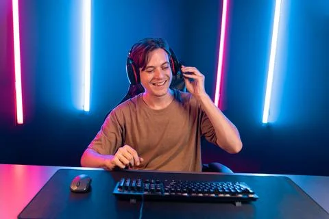 Host channel of smart streamer playing online game to be winner. Pecuniary. Stock Photos