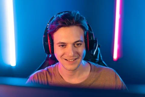 Host channel of smart streamer playing online game to be winner. Pecuniary. Stock Photos