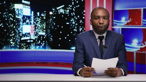 Host on night talk show does newscast Video stock 247527272