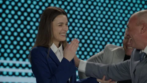 Host talking to contestants during recor... | Stock Video | Pond5