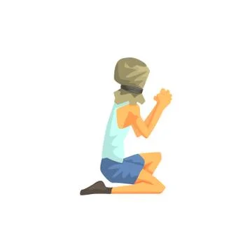 Hostage With A Bag On  Head Begging Stock Illustration