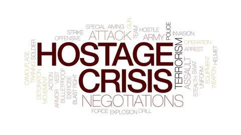 Hostage crisis animated word cloud, text design animation. Kinetic typography. Stock Footage 77258597