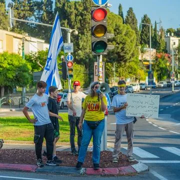 Hostage support protest, during war with Iran, Haifa Stock Photos