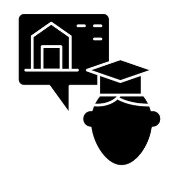 Hostel and graduate solid icon. Graduate guy and dormitory vector illustration Stock-Illustration