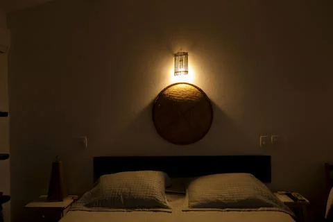 Hostel bed with night lighting. Photos