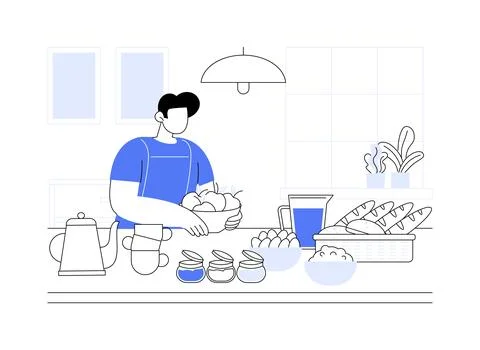 Hostel breakfast isolated cartoon vector illustrations. Illustrazione stock