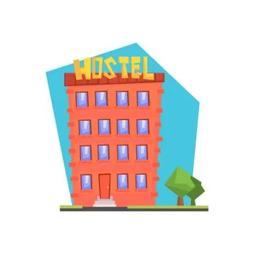 Hostel Building Flat Illustration Ilustración de archivo