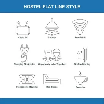Hostel flat line style Stock Illustration