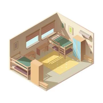 Hostel hotel room isometric vector interior Stock-Illustration