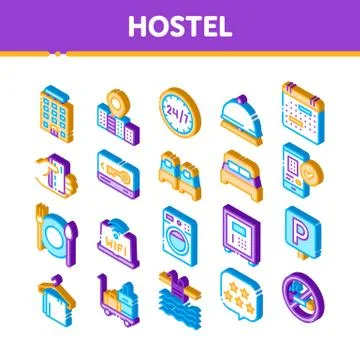 Hostel Isometric Vector Sign Icons Set Illustrazione stock
