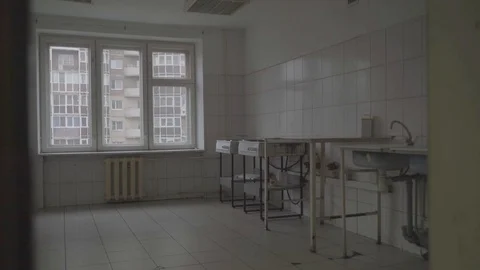 HOSTEL KITCHEN HOB WINDOW SPACE Stock Footage 124730331