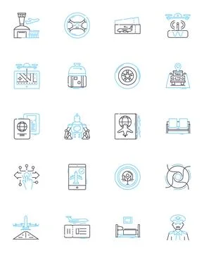 Hostel linear icons set. Backpackers, Dormitory, Bunkbeds, Shared, Budget Stock-Illustration