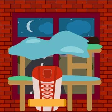 Hostel room interior Stock Illustration