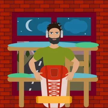 Hostel room interior Stock Illustration