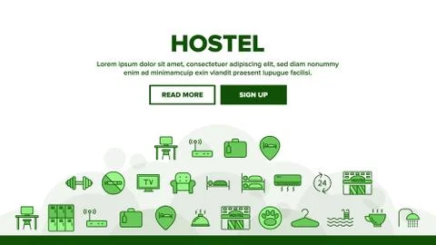 Hostel, Tourist Accommodation Vector Linear Icons Set Stock Illustration