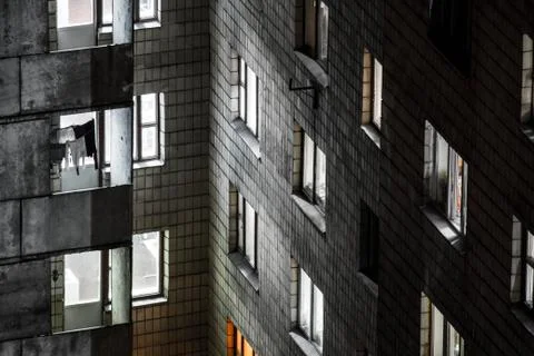 Hostel windows at night Stock Photos