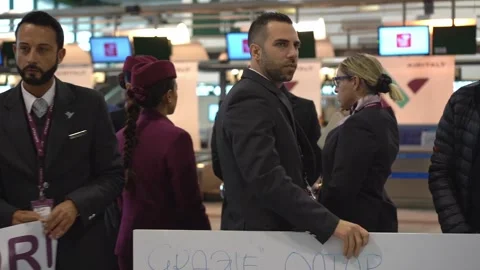 Hostess stewards and pilots protest Stock Footage 280798417