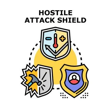 Hostile attack shield concept protecting data security Illustrazione stock
