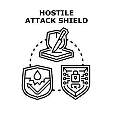 Hostile attack shield protecting against digital and physical threats Stock Illustration