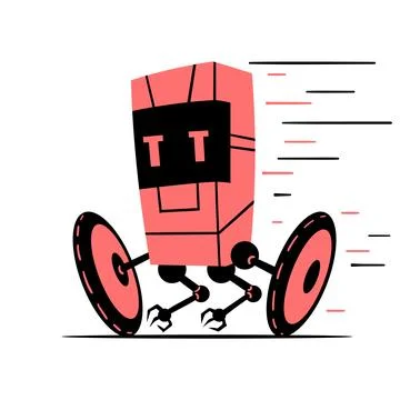 Hostile-looking robot with artificial intelligence rolls fast on wheels Stock Illustration