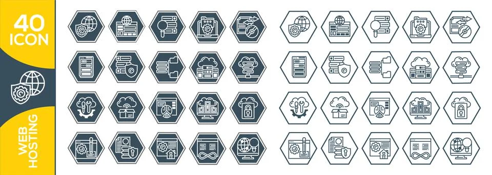 Hosting and local network icon set, communication for connection. Internal ne Stock Illustration