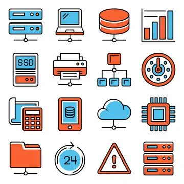 Hosting and Local Network Icons Set. Vector 库存插图