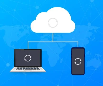 Hosting cloud concept with computer, smartphone and tablet , cloud computing  Stock Illustration