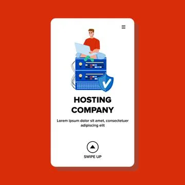 Hosting Company Worker Checking Server Vector Illustrazione stock