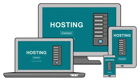 Hosting concept on different devices Illustrazione stock