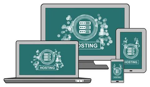 Hosting concept on different devices Stock Illustration