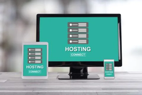 Hosting concept on different devices 스톡 사진
