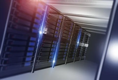Hosting datacenter concept illustration. straight datacenter alley 3d render 스톡 일러스트