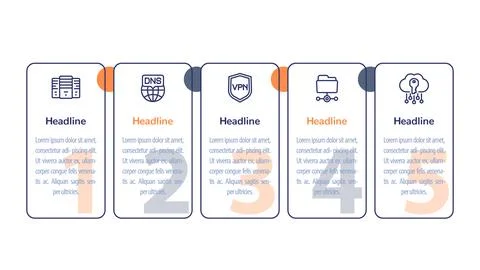 Hosting, dns and vpn infographics Stock Illustration