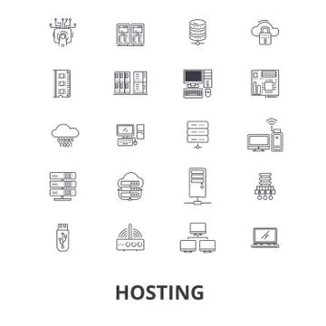 Hosting, hostess, web, server, cloud hosting, domain, computing, interne line Illustrazione stock