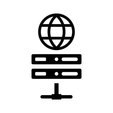 Hosting, international icon. Black vector graphics. Illustrazione stock