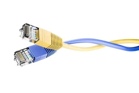 Hosting providers. High-speed internet connection. RJ45 cables and plugs against Illustrazione stock