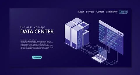 Hosting server or data center room concept. Isometric Data center. Isometric  Stock Illustration