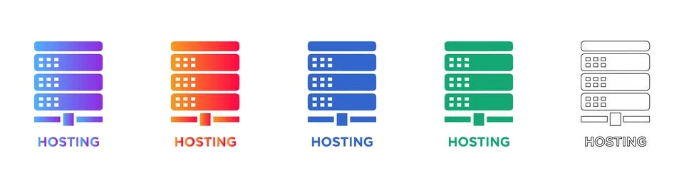Hosting Server Technology Icon Set Stock Illustration