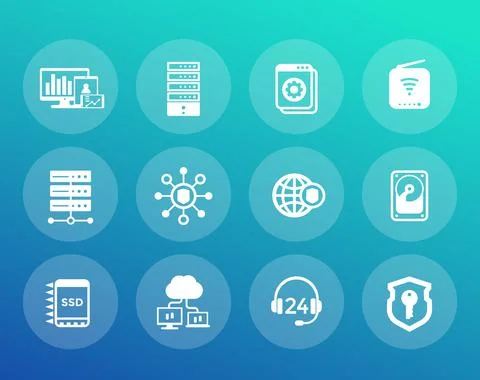 Hosting, servers, network vector icons set Illustrazione stock