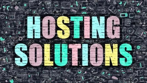 Hosting Solutions Concept with Doodle Design Icons Stock Illustration