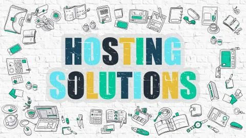 Hosting Solutions Concept with Doodle Design Icons イラスト素材