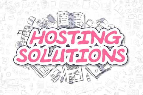 Hosting Solutions - Doodle Magenta Text. Business Concept Stock Illustration