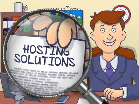 Hosting Solutions through Magnifier. Doodle Style Ilustración de archivo
