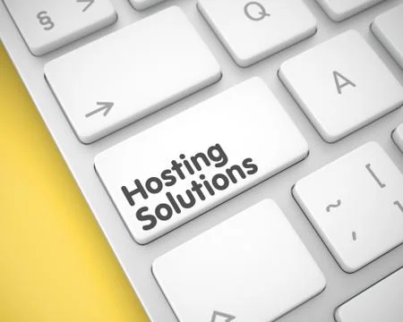 Hosting Solutions on White Keyboard Button. 3D. Stock Illustration